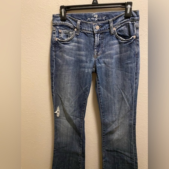 7 For All Mankind Distressed Bootcut Jeans - Picture 2 of 10